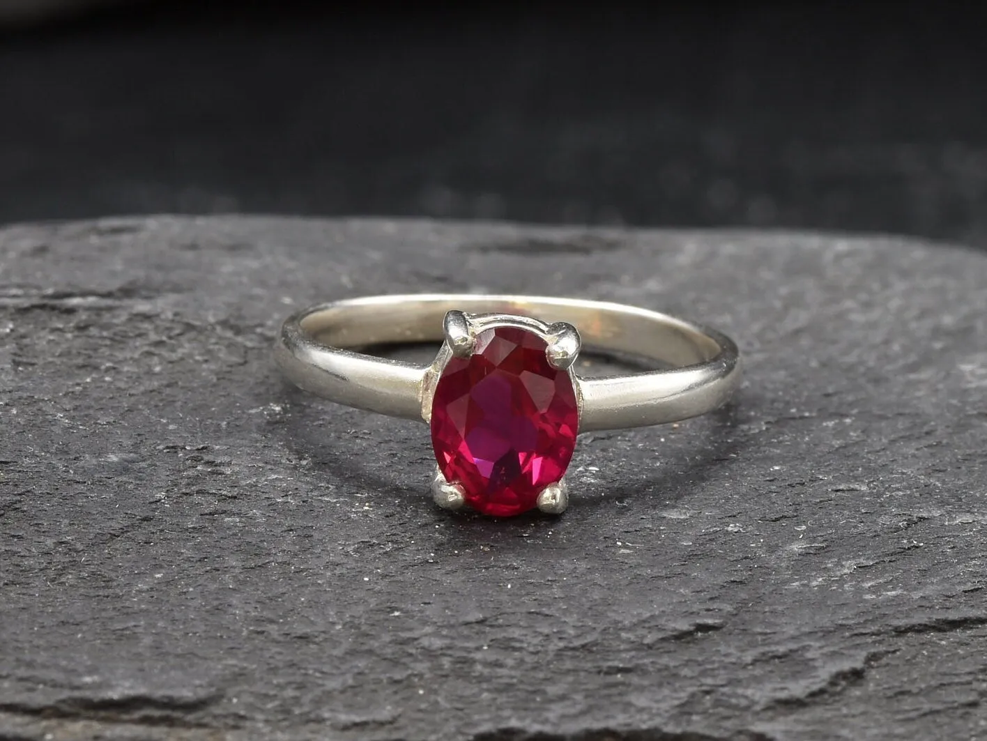 Red Ruby Ring - Classic Oval Ring - Vintage Solitaire Ring