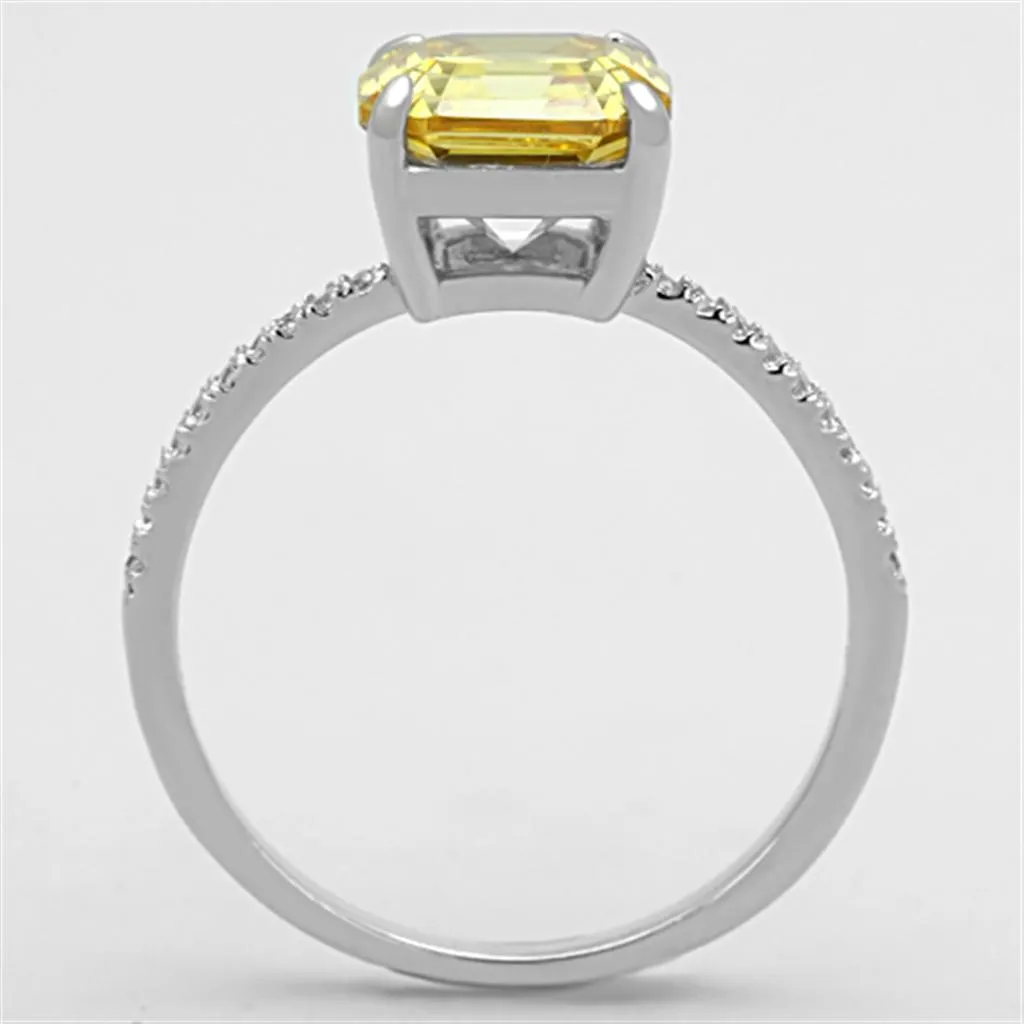 Rhodium 925 Sterling Silver Ring with Cubic in Topaz for Women Style TS175