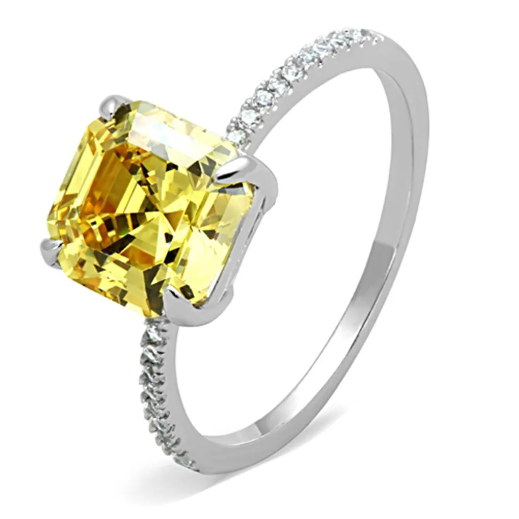 Rhodium 925 Sterling Silver Ring with Cubic in Topaz for Women Style TS175