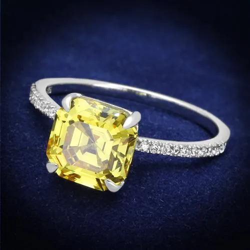Rhodium 925 Sterling Silver Ring with Cubic in Topaz for Women Style TS175