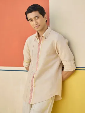 Rin Border Linen Shirt - Sand