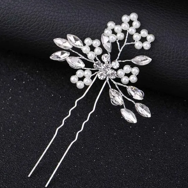 Rose Gold Prom Bride Bridesmaid Hair Accessories Pearl Hair Pin Clip Luxury Crystal Rhinestone Wedding Hairpins Sticks For Women
