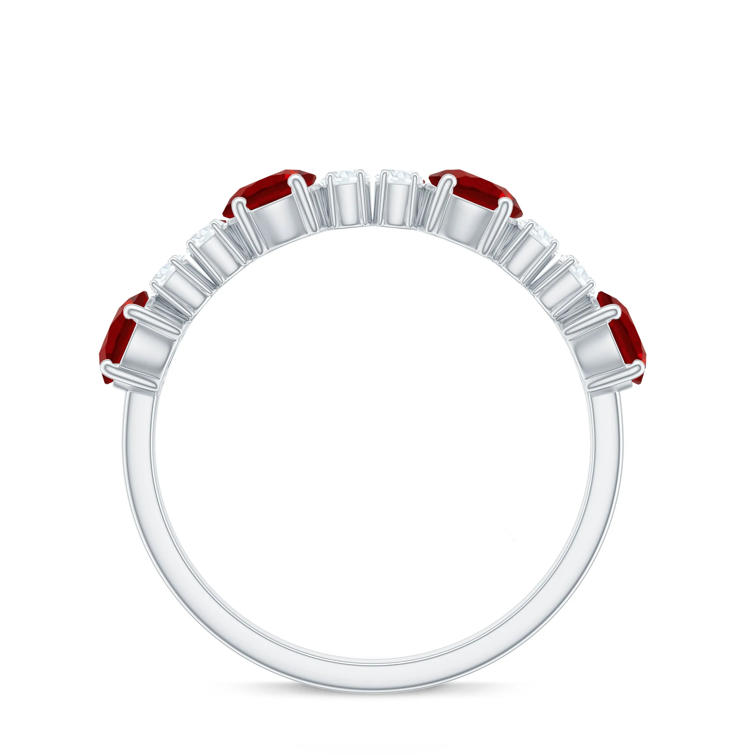 Round Created Ruby and Diamond Alternate Half Eternity Ring