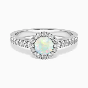Round Shape Halo Opal Ring in 925 Silver - Irosk ®
