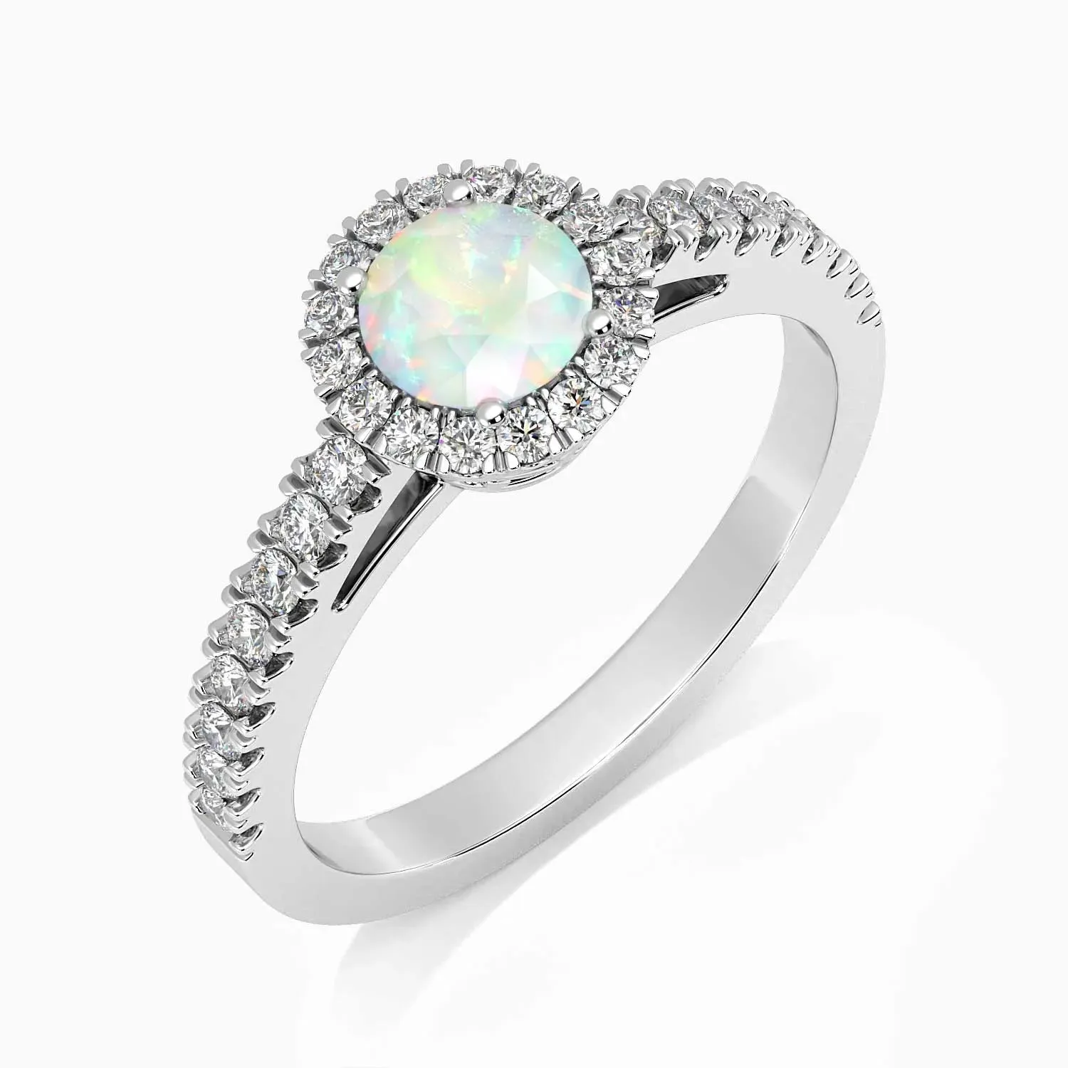Round Shape Halo Opal Ring in 925 Silver - Irosk ®