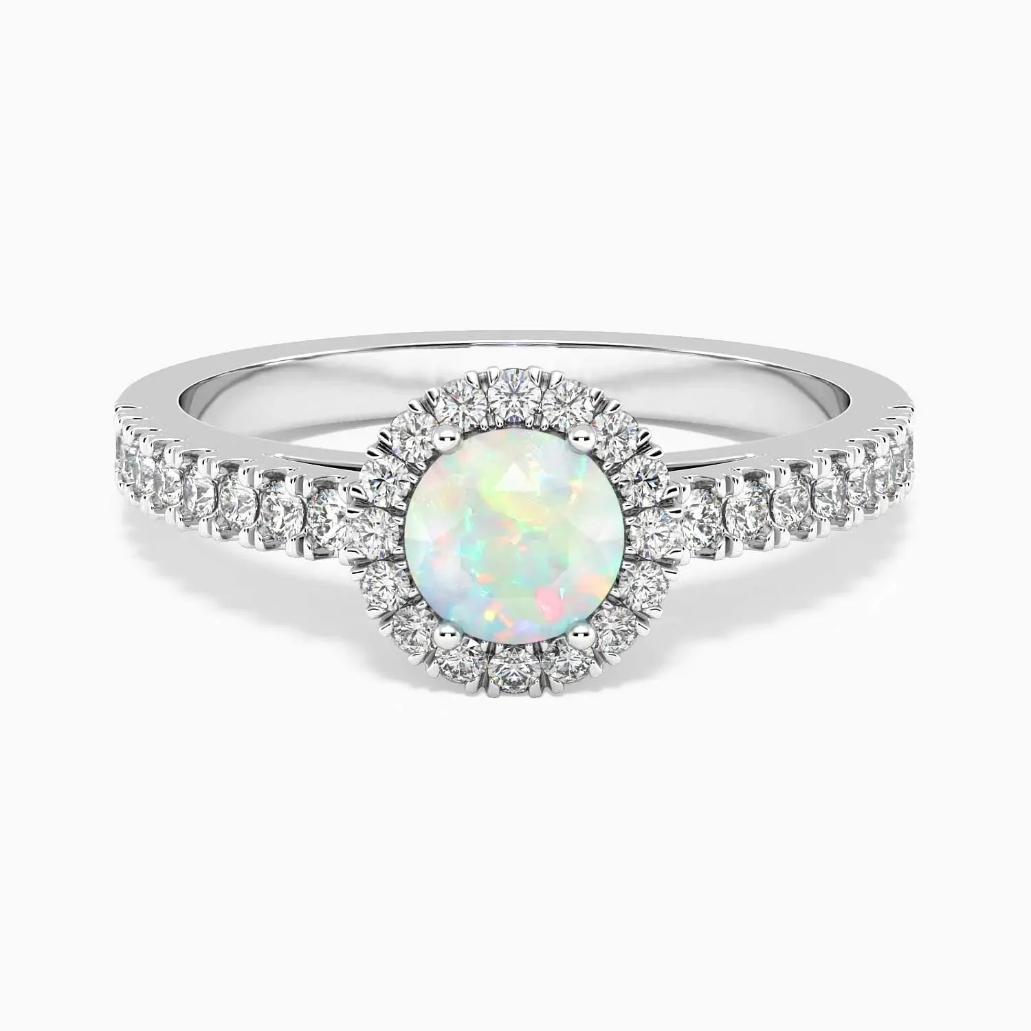 Round Shape Halo Opal Ring in 925 Silver - Irosk ®