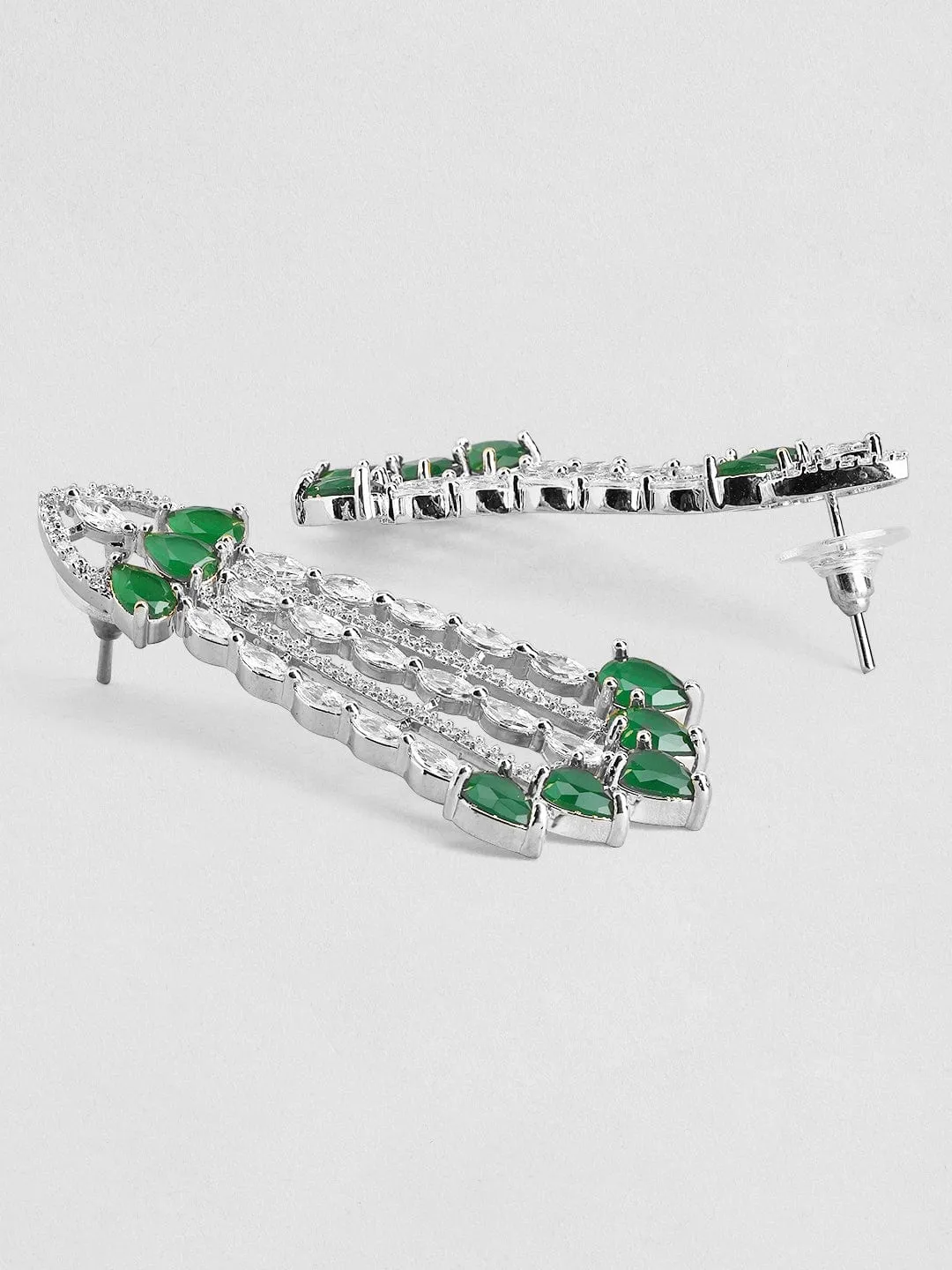 Rubans Rhodium-Plated Emerald Green & White Cubic Zirconia Studded Choker Necklace Set