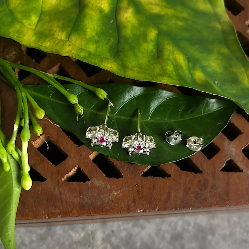 Ruby & Zircon Floral Ear Studs