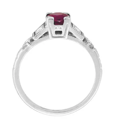 Ruby and Diamond Geometric Art Deco Engagement Ring in 18 Karat White Gold