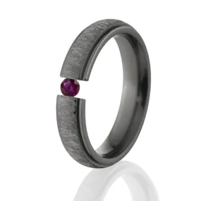 Ruby, Black Zirconium, Tree Bark, 5mm Ring