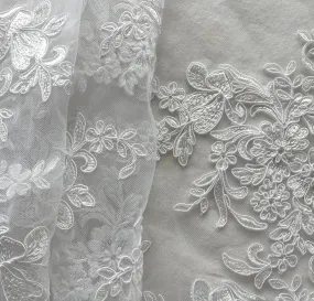 Scalloped Bridal White Alençon Style Lace Fabric (Made in Korea)