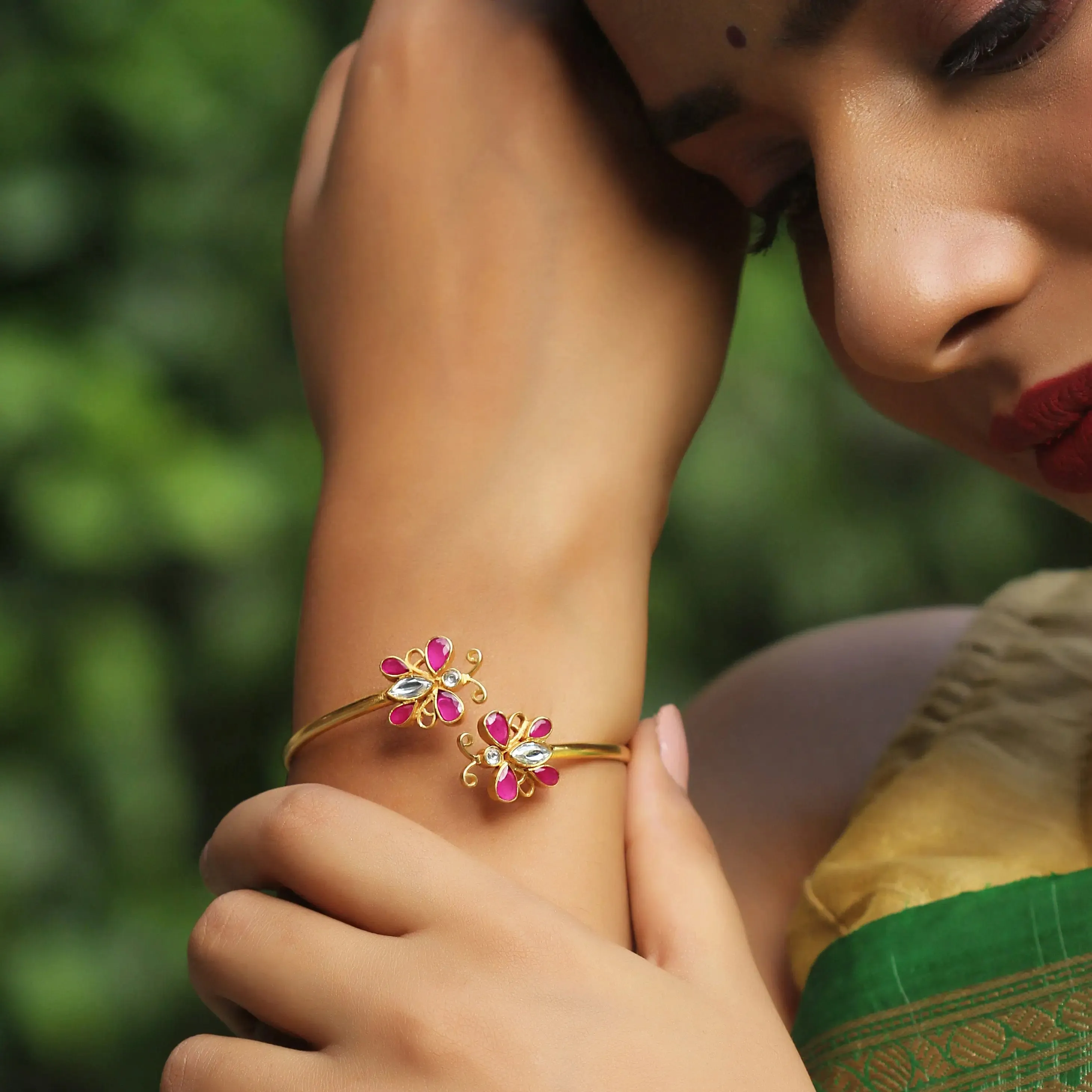 Silver Kundan Butterfly Bangle