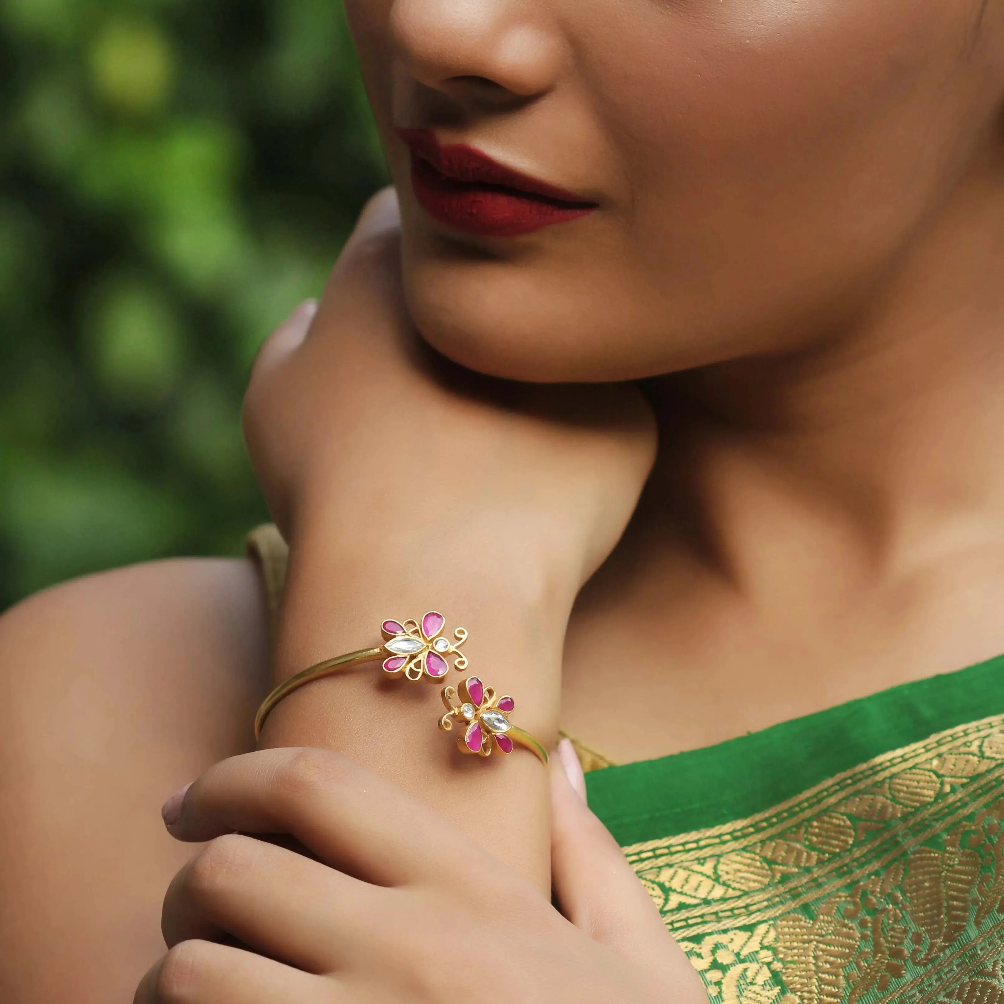 Silver Kundan Butterfly Bangle