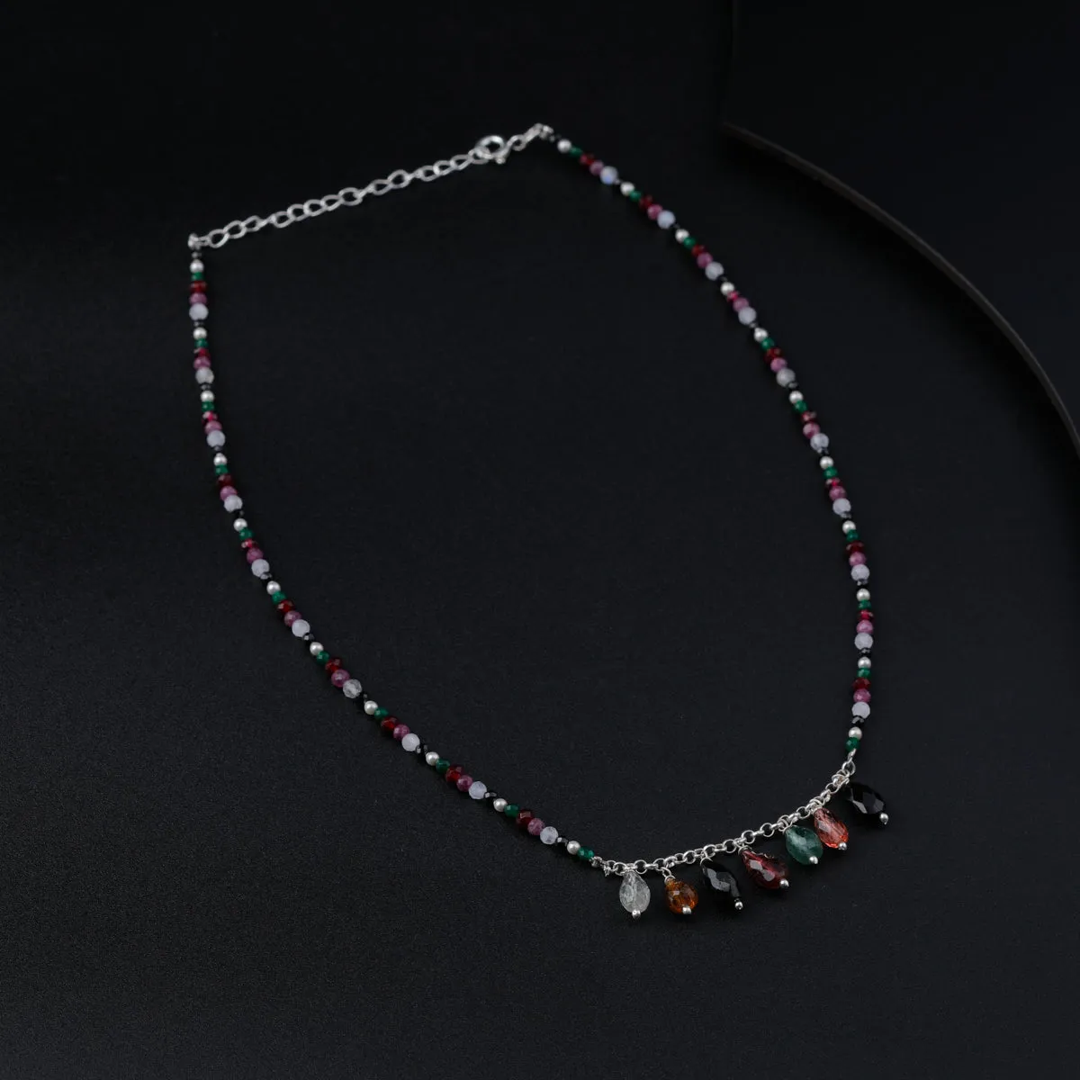 Silver Necklace with Multicolor Stones