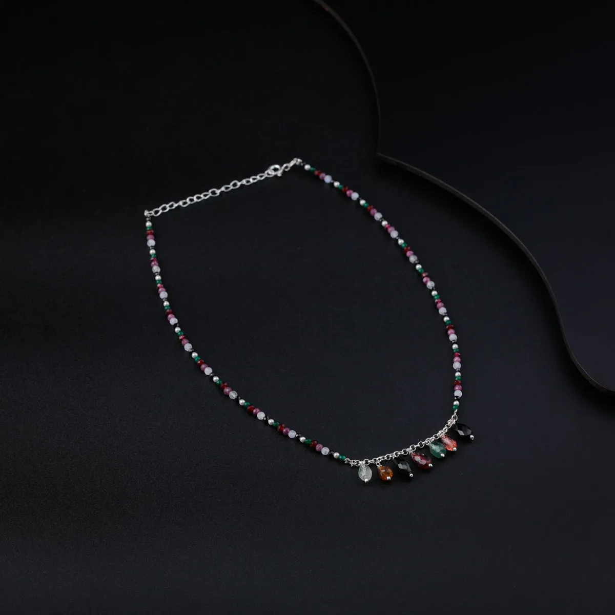 Silver Necklace with Multicolor Stones
