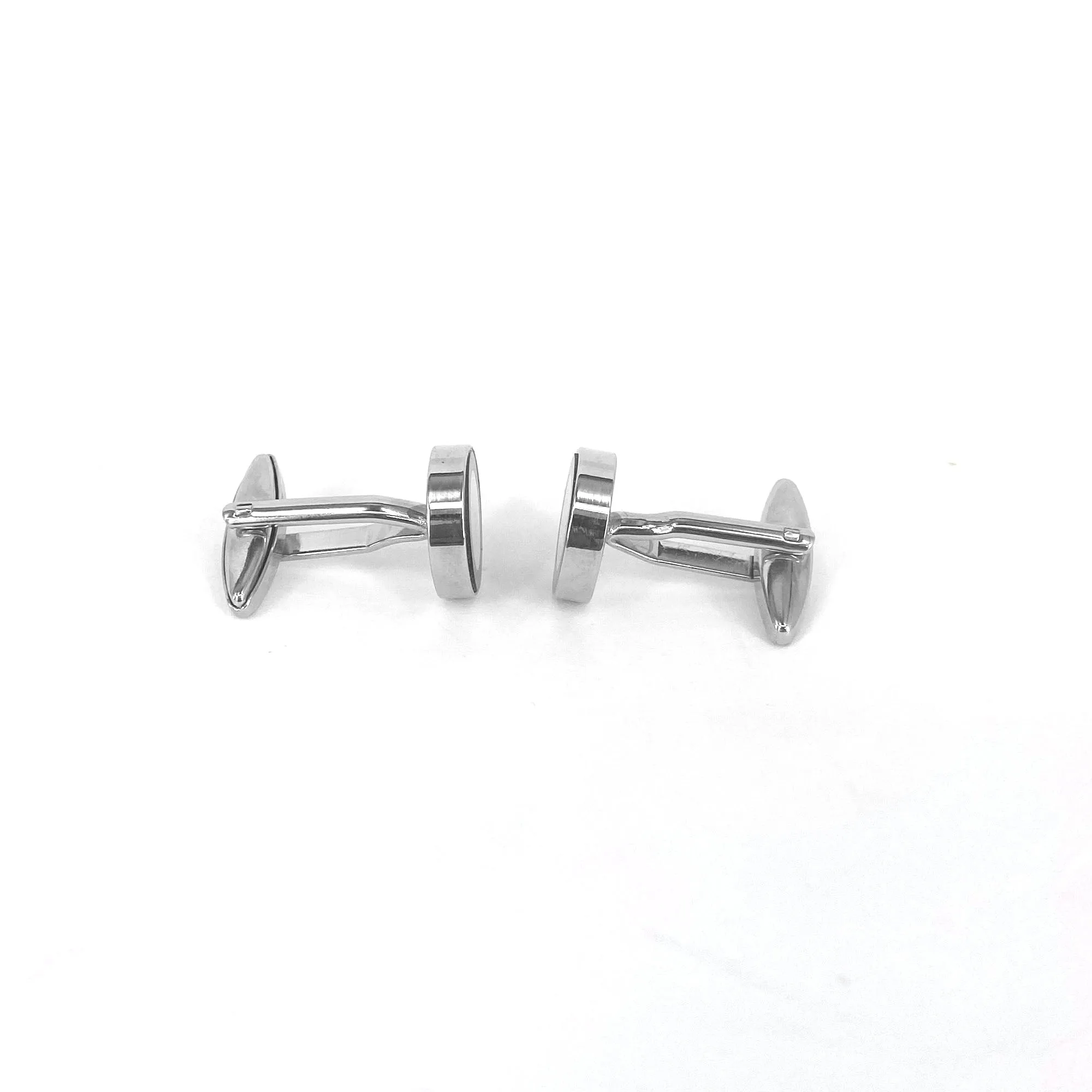 Silver round Cufflinks with Blue and White circle (Small size)