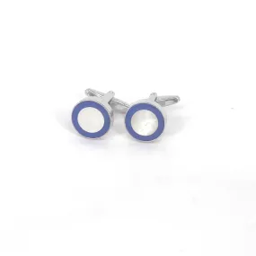 Silver round Cufflinks with Blue and White circle (Small size)
