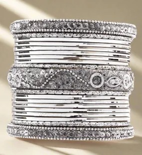 Silver Stone Bangle Set