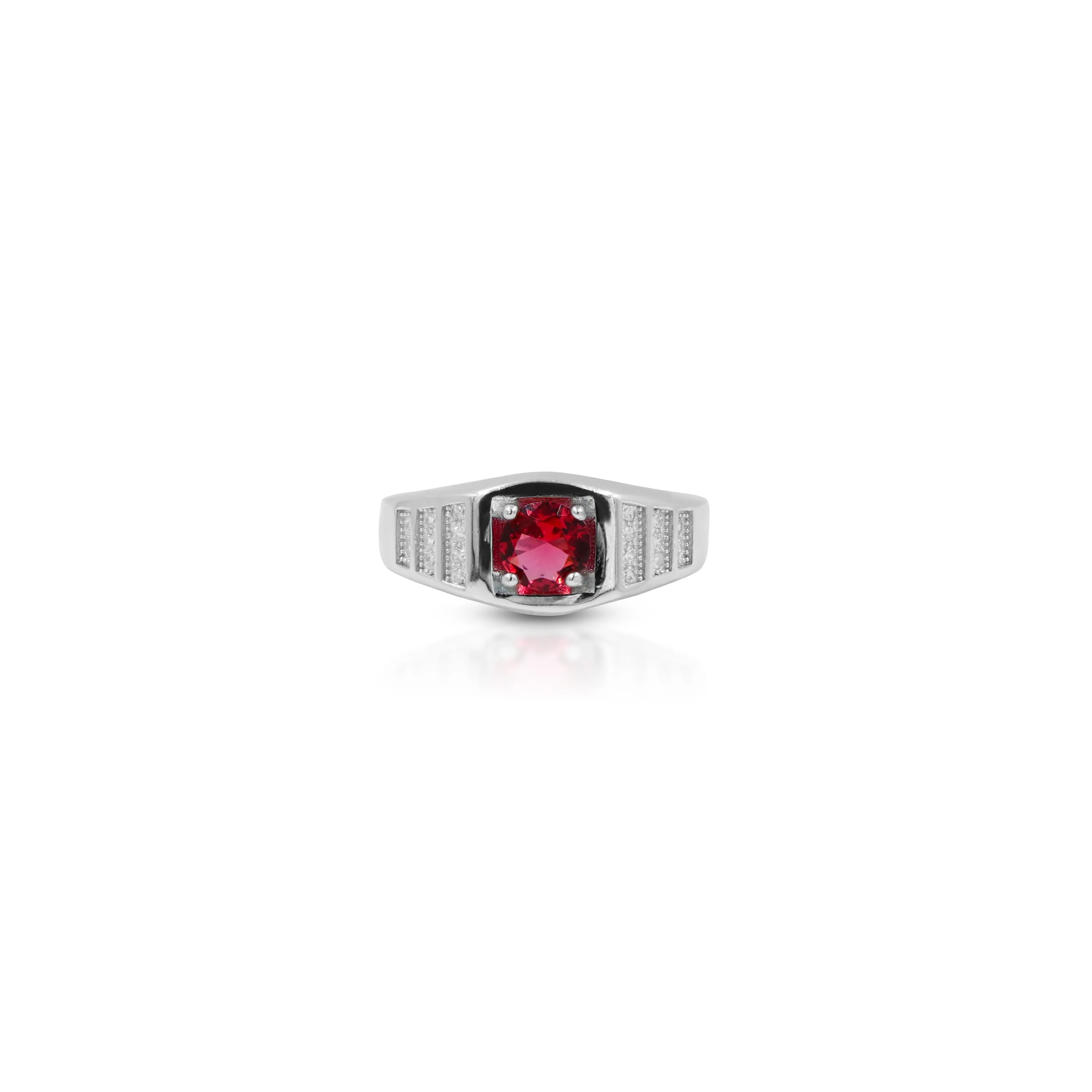 Small Round Pink Gemstone Silver Ring