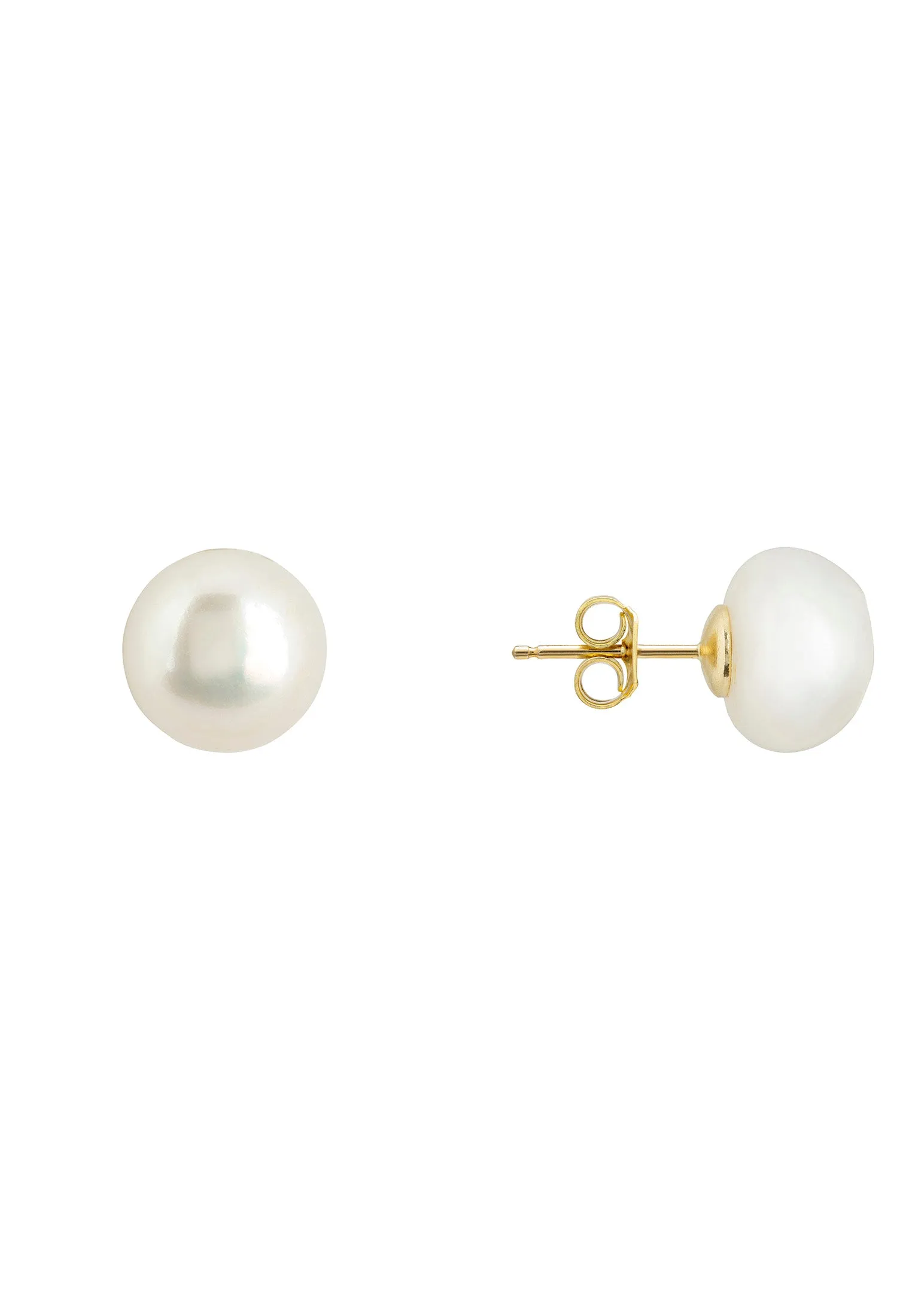 Solid 14K Gold 11mm Classic Natural Pearl Stud Earrings