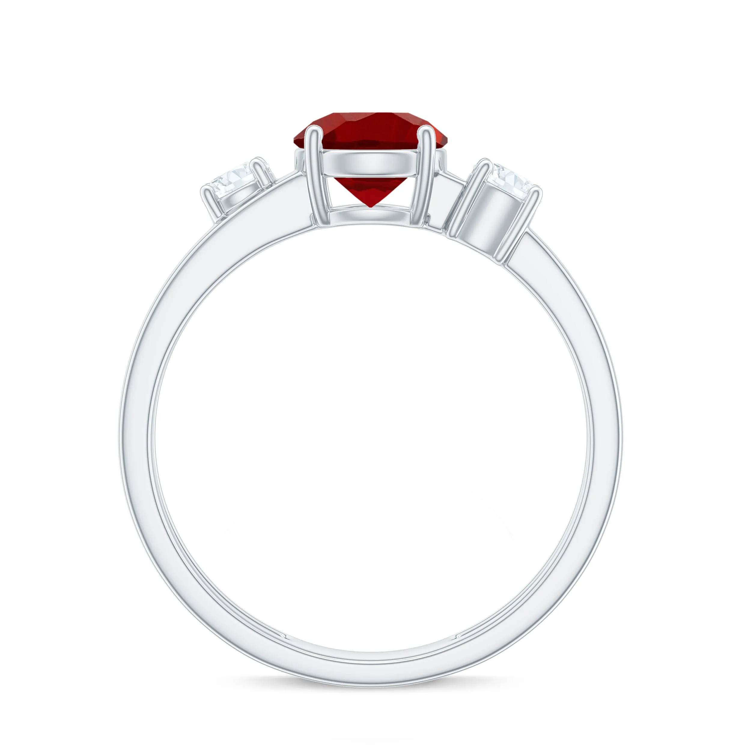 Solitaire Created Ruby Double Band Ring with Diamond