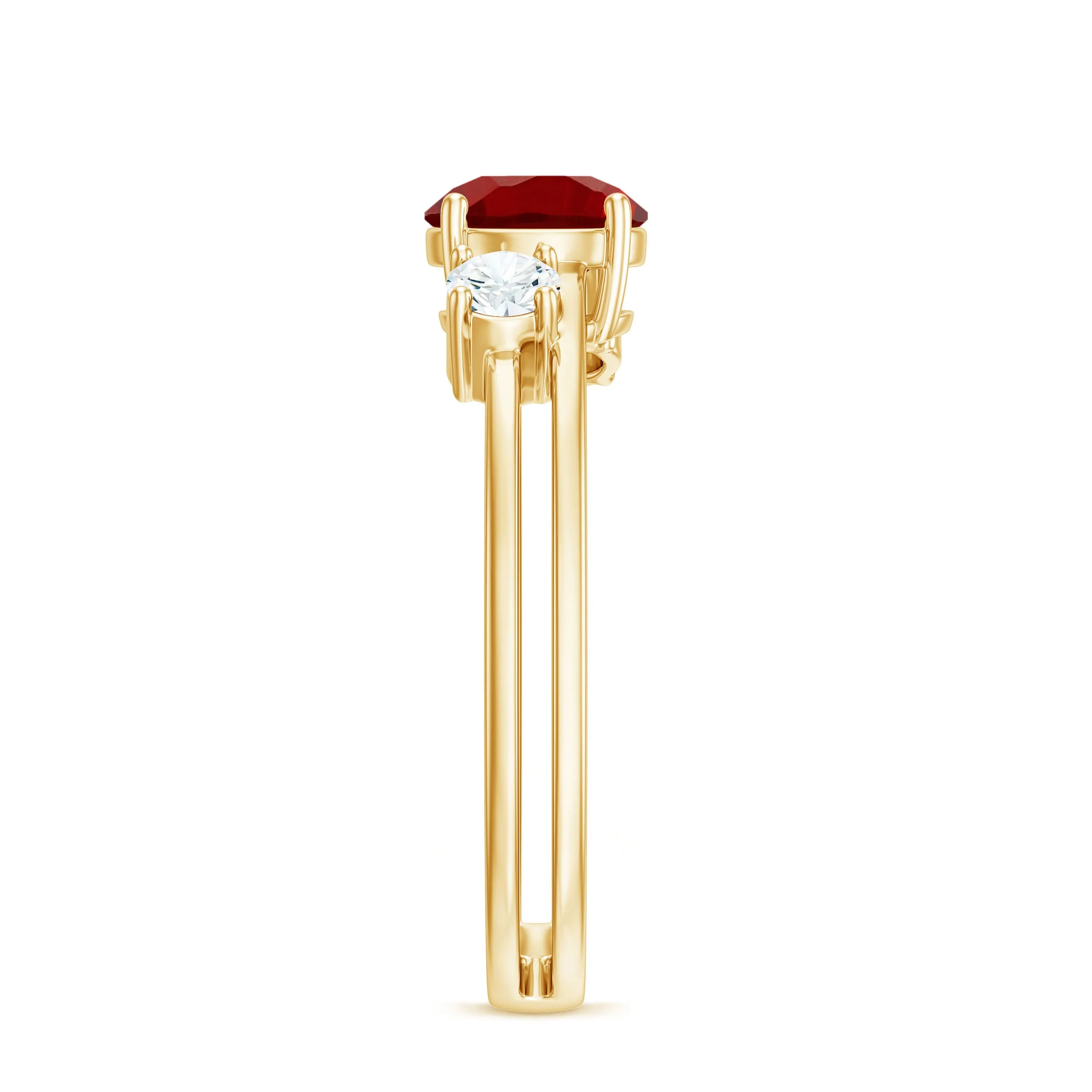 Solitaire Created Ruby Double Band Ring with Diamond