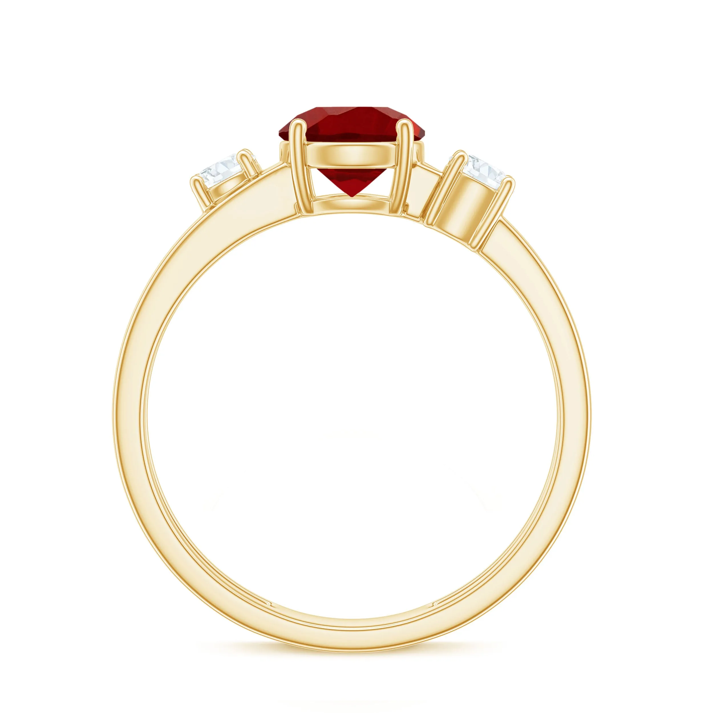 Solitaire Created Ruby Double Band Ring with Diamond