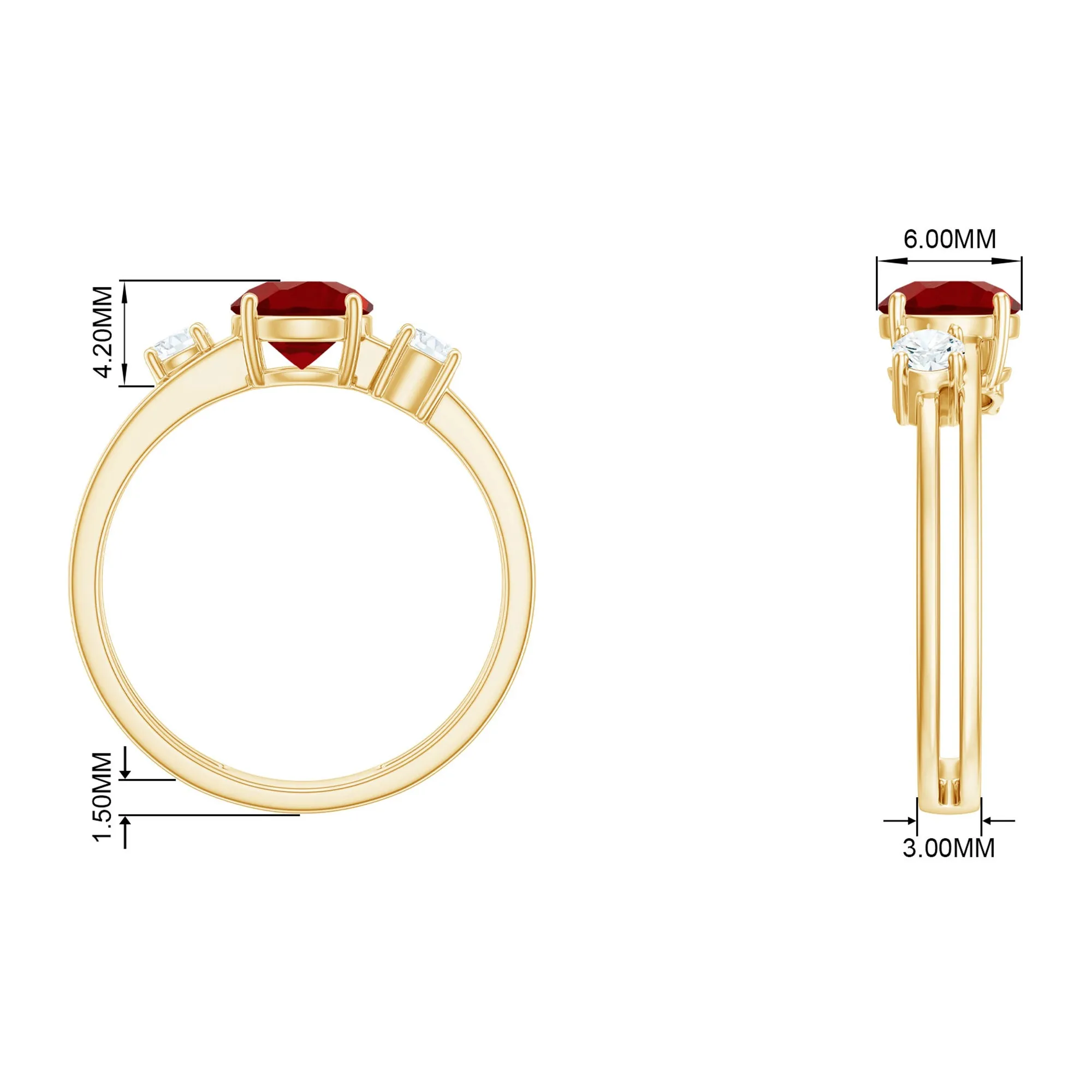 Solitaire Created Ruby Double Band Ring with Diamond