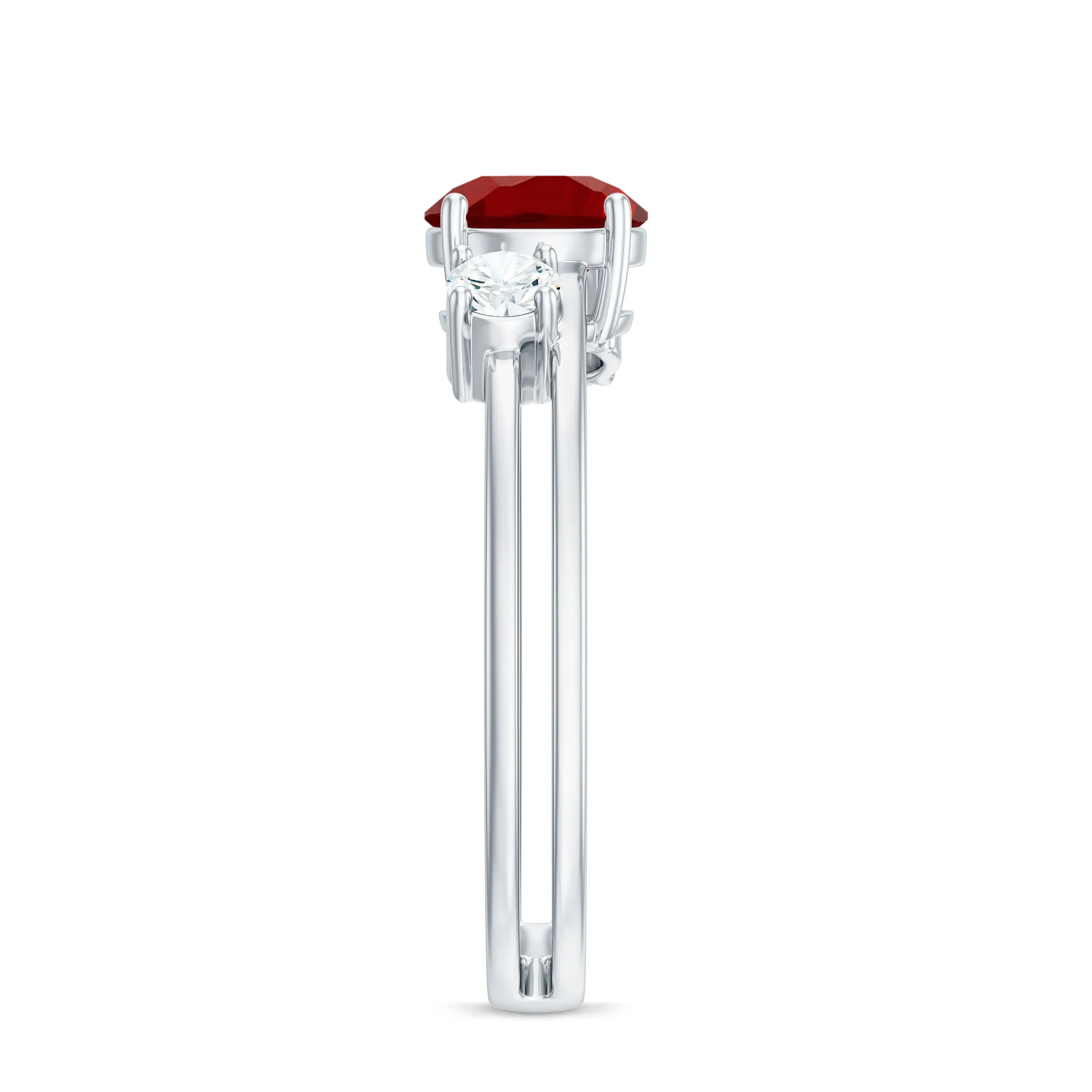 Solitaire Created Ruby Double Band Ring with Diamond