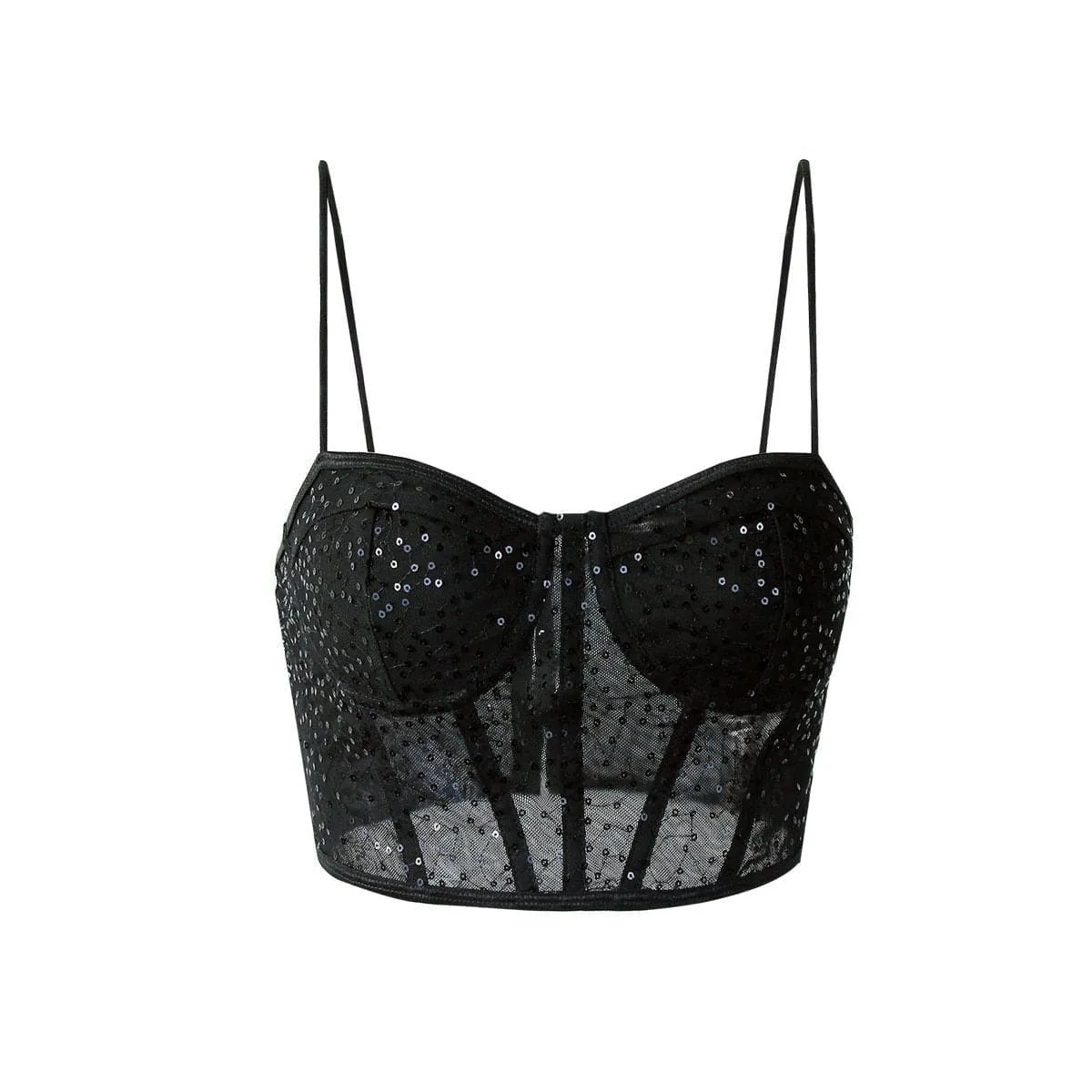 Spaghetti strap button glitter bustier cami top