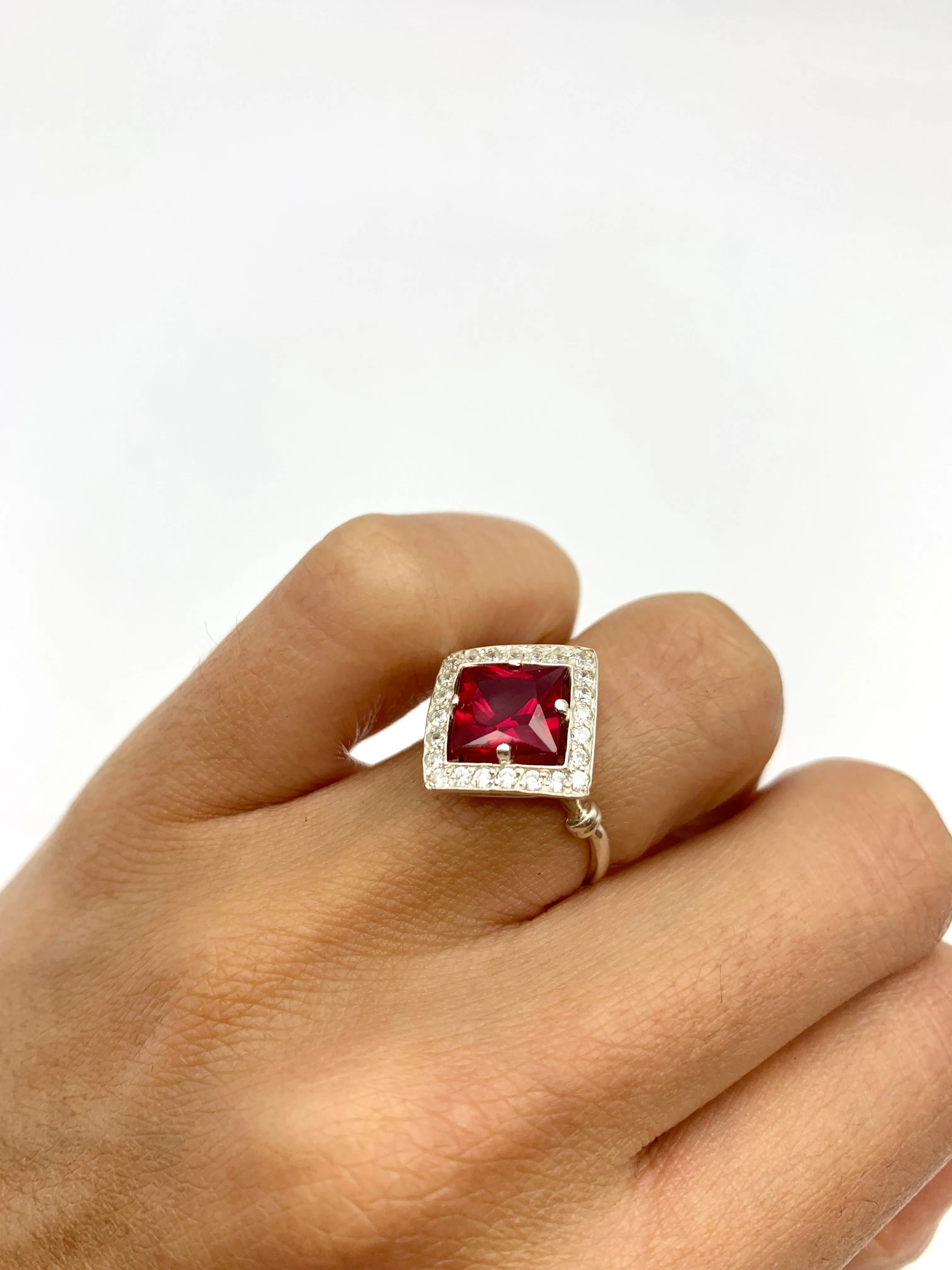 Square Ruby Ring - Red Vintage Ring - Classy Cocktail Ring