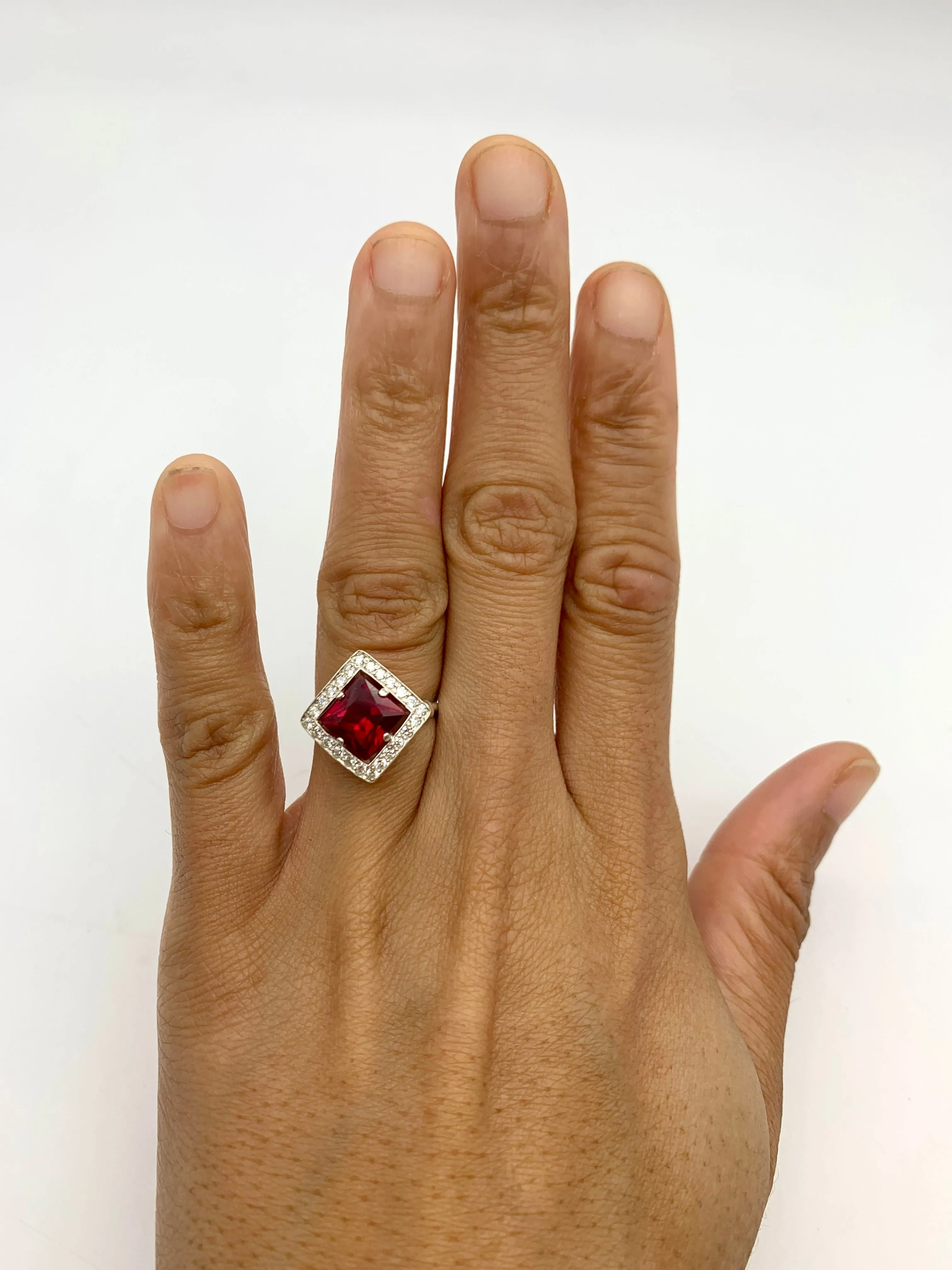 Square Ruby Ring - Red Vintage Ring - Classy Cocktail Ring