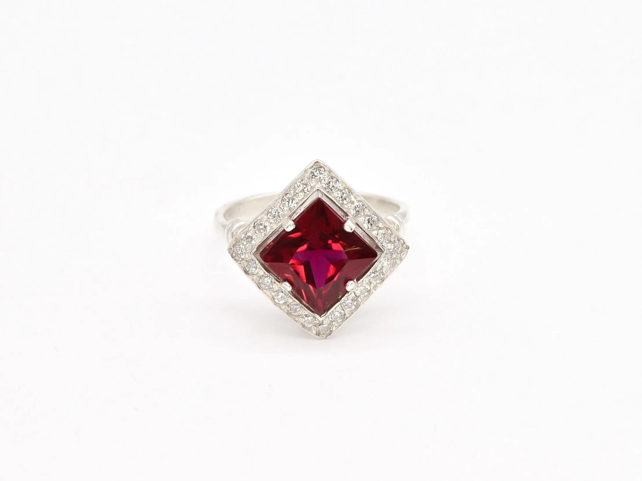 Square Ruby Ring - Red Vintage Ring - Classy Cocktail Ring