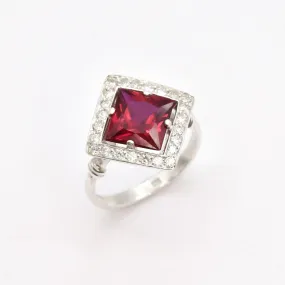 Square Ruby Ring - Red Vintage Ring - Classy Cocktail Ring