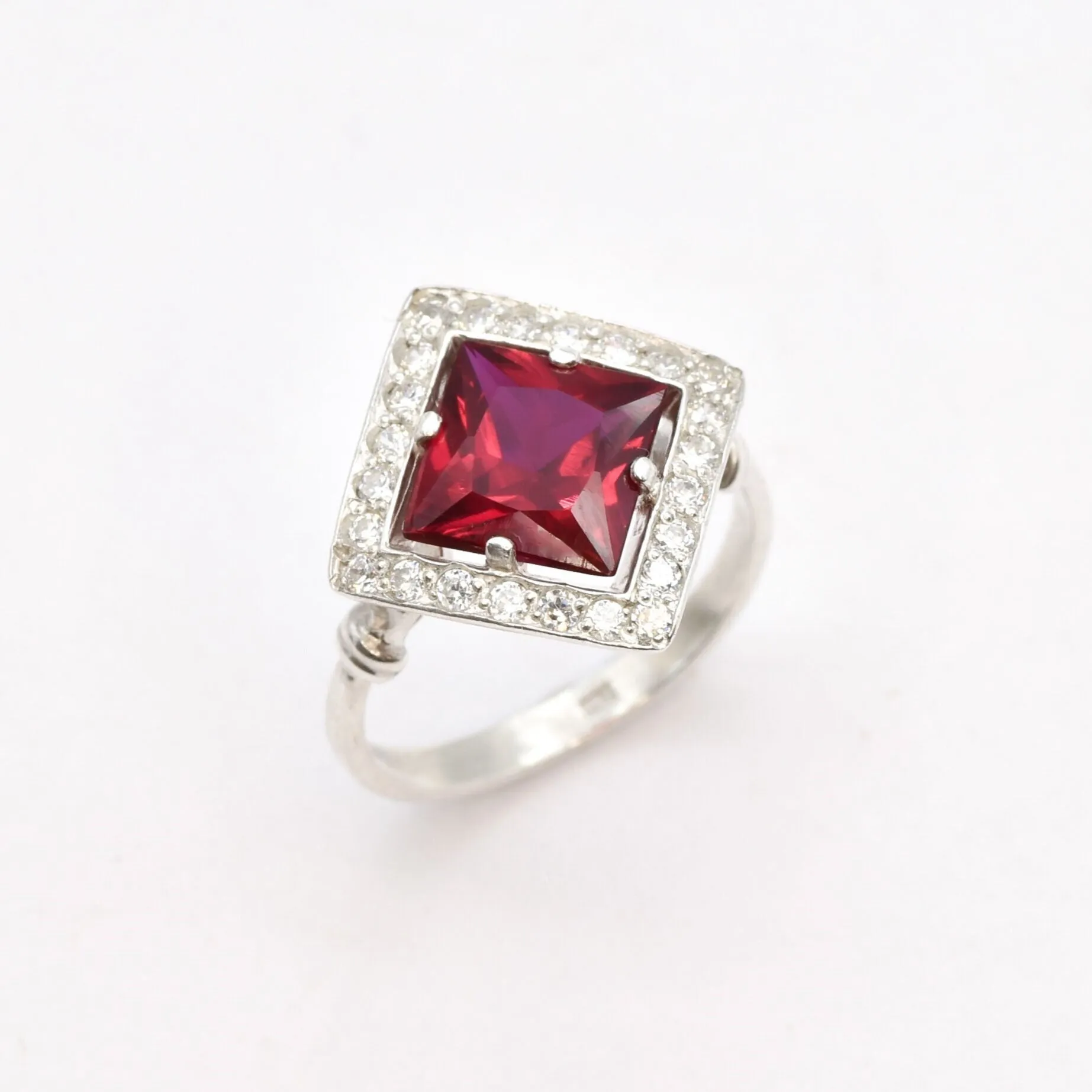 Square Ruby Ring - Red Vintage Ring - Classy Cocktail Ring