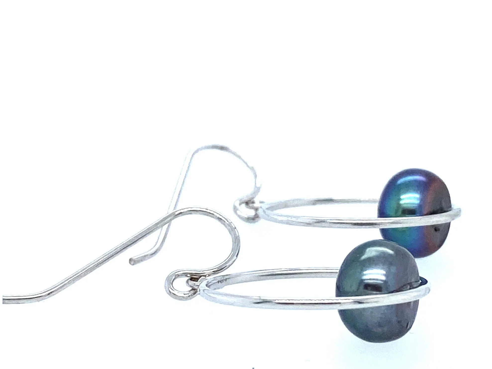 SS Peacock Pearl Dangle Earrings Freshwater 9mm, Pearl Orbit