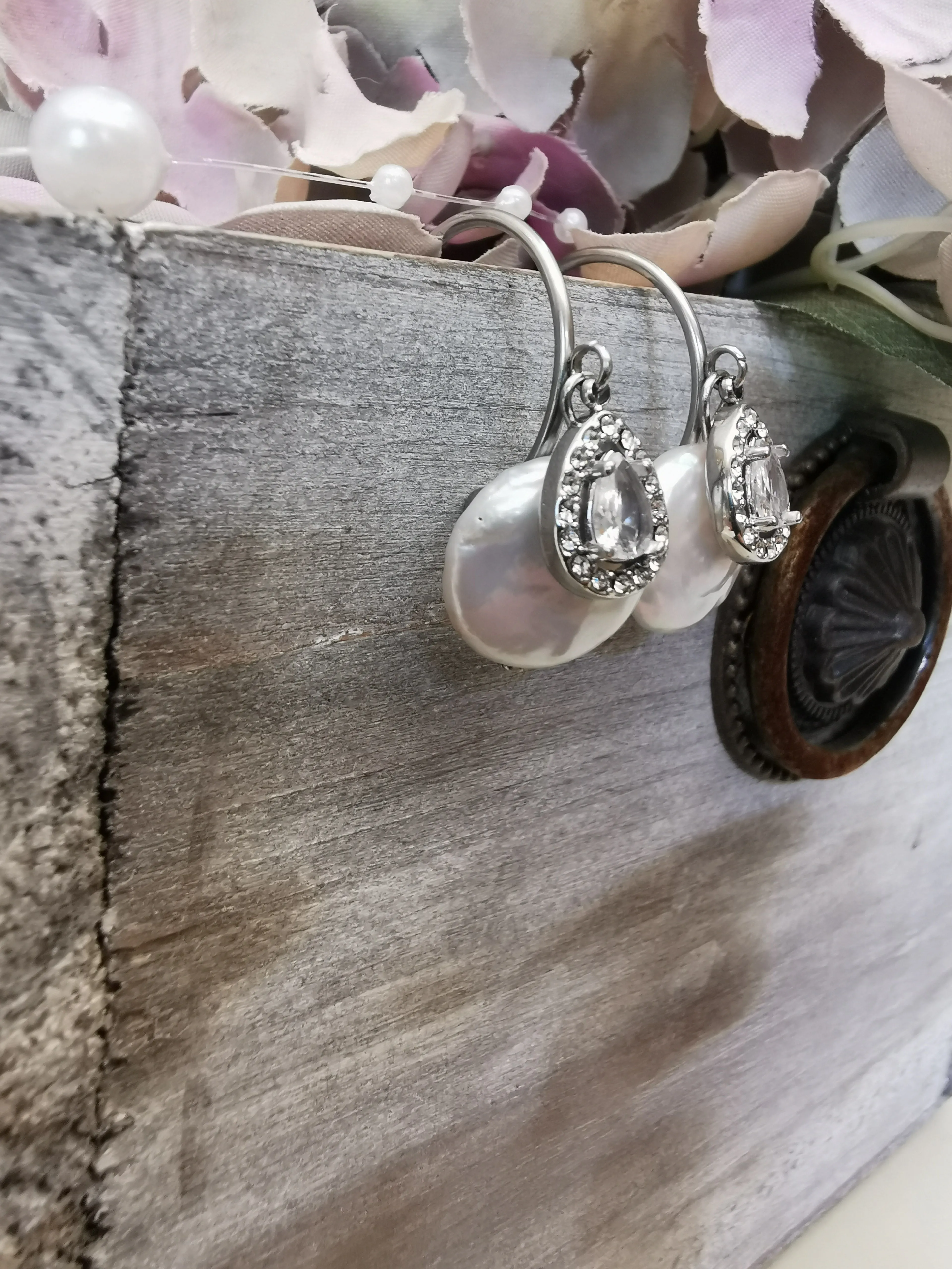 Stainless Steel Freshwater Pearl Hoop Earrings