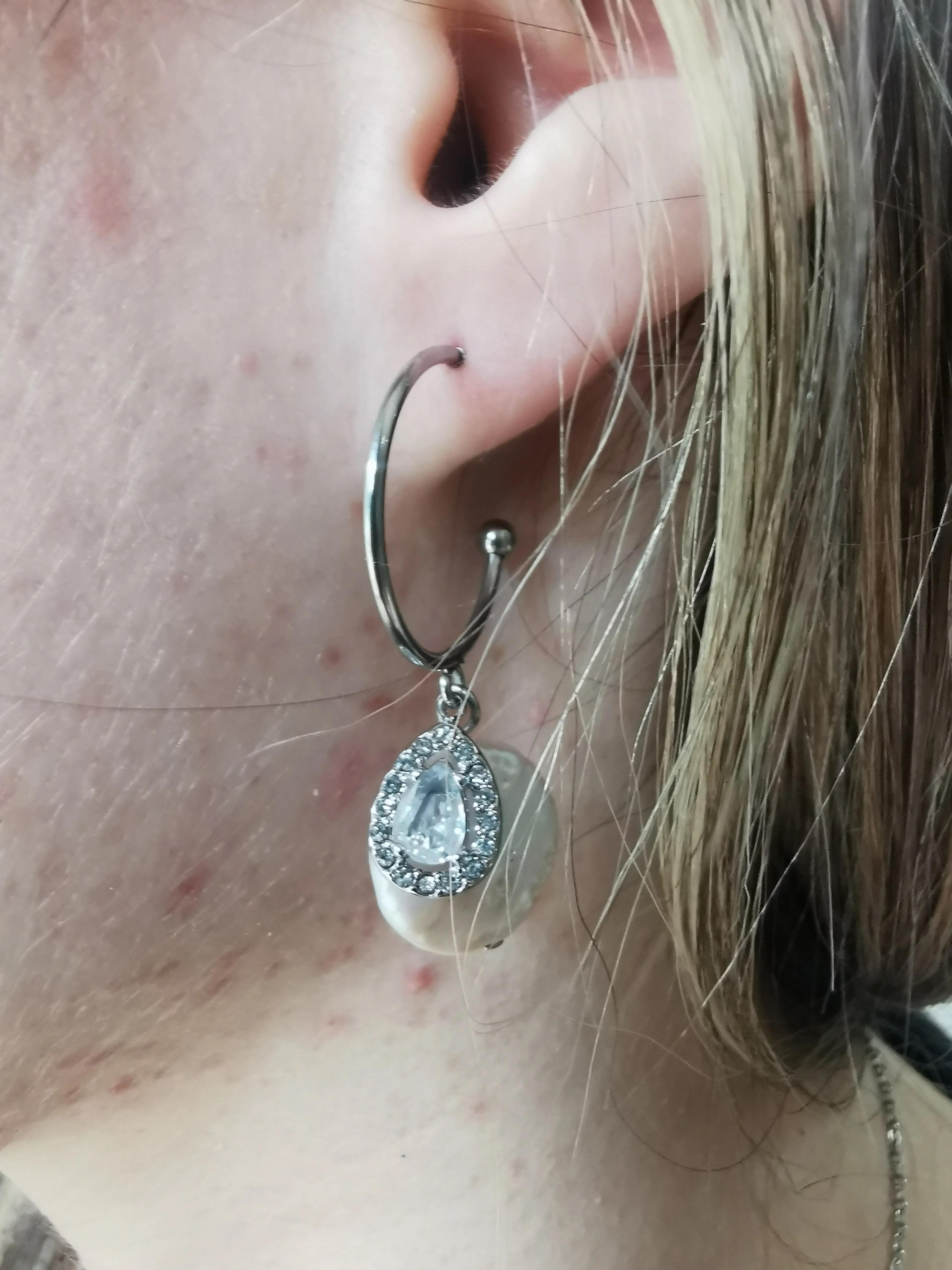 Stainless Steel Freshwater Pearl Hoop Earrings