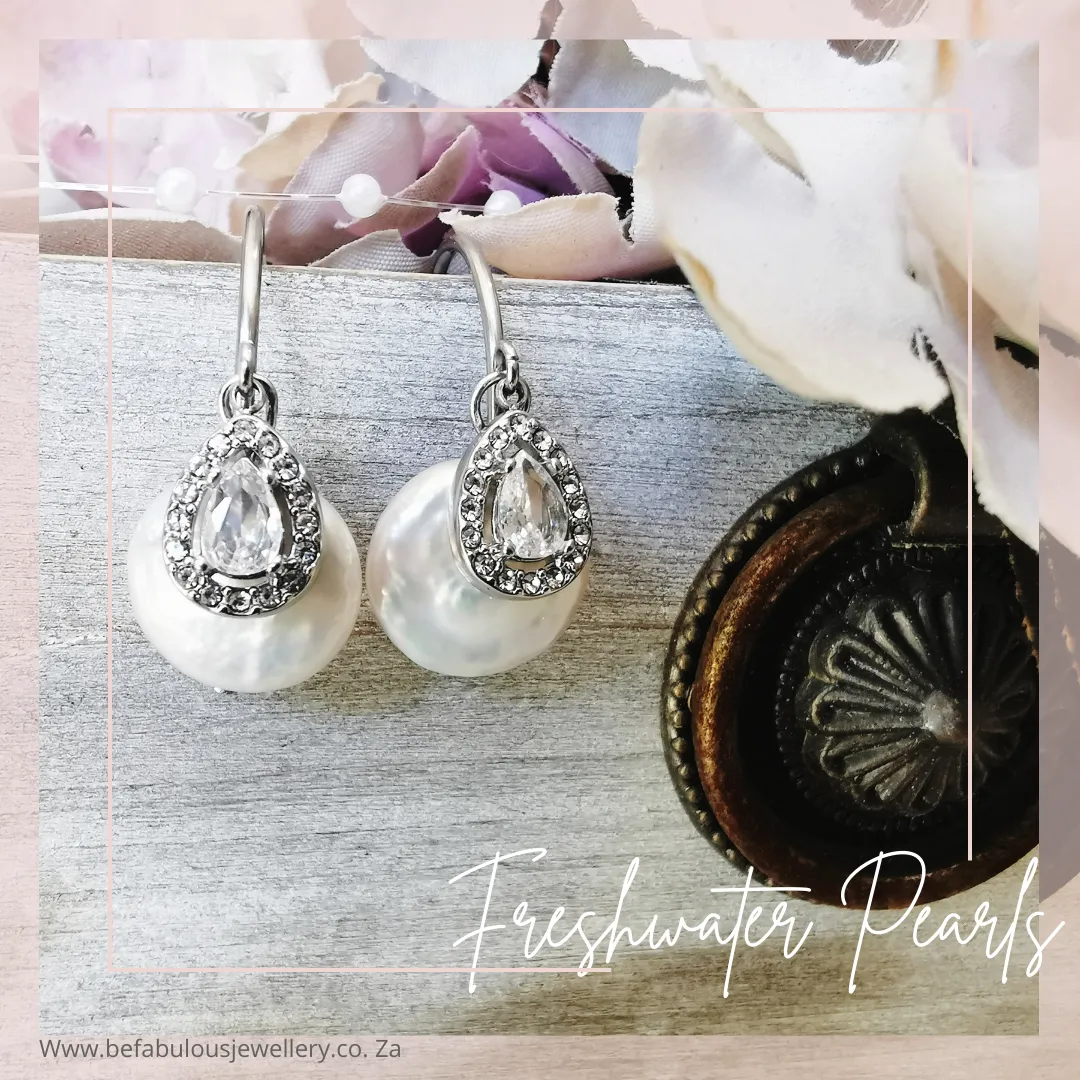 Stainless Steel Freshwater Pearl Hoop Earrings