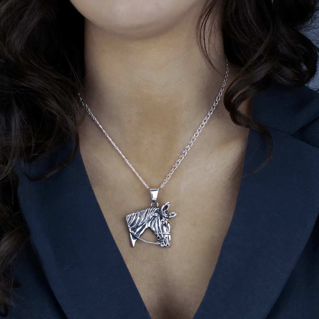 Sterling Silver Horse Head Pendant Necklace