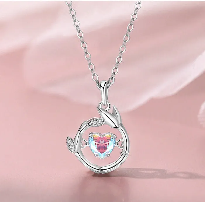 Sterling silver smart love magic apple necklace women's colorful zircon beating heart clavicle chain versatile jewelry