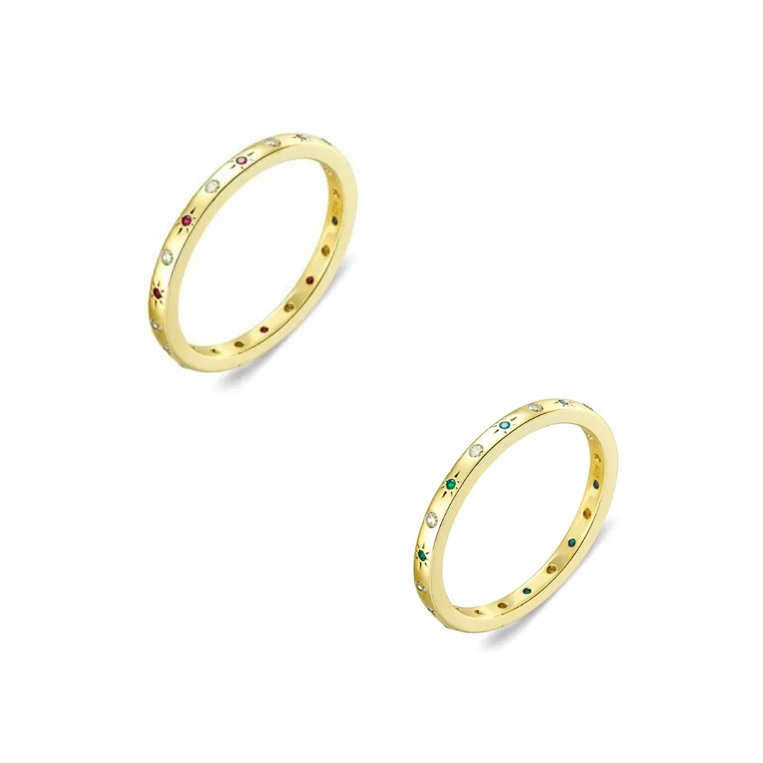 Sterling Silver Stacker Ring - Coloured & Clear CZ