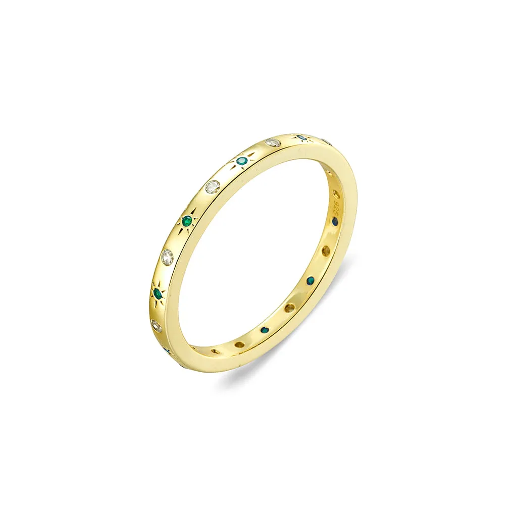 Sterling Silver Stacker Ring - Coloured & Clear CZ