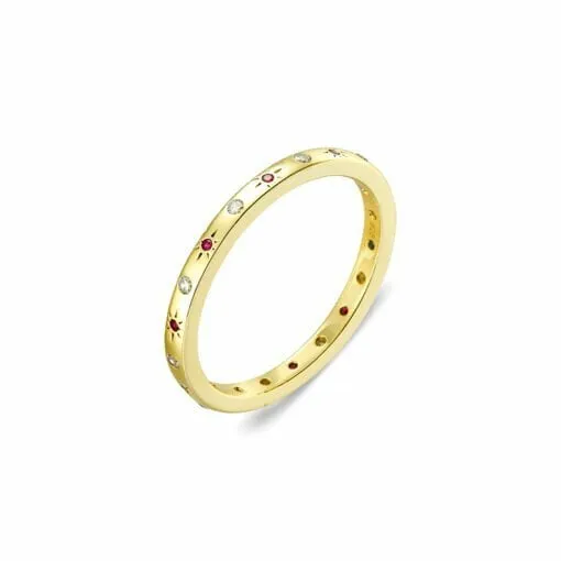 Sterling Silver Stacker Ring - Coloured & Clear CZ