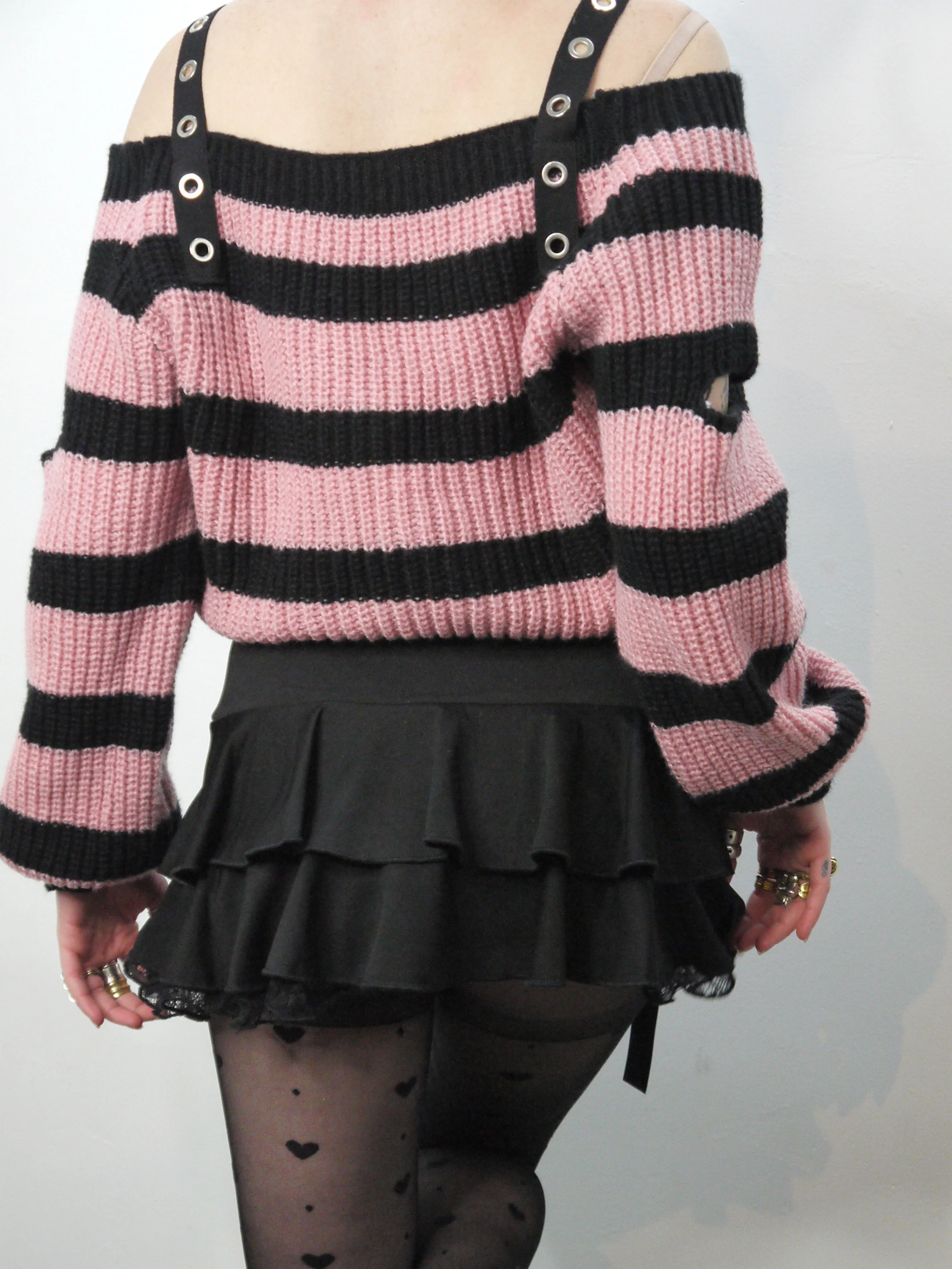 stripe embellished strap sweater