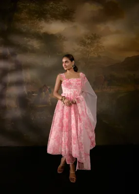 Tanvee Pink Floral Printed Corset Anarkali Suit