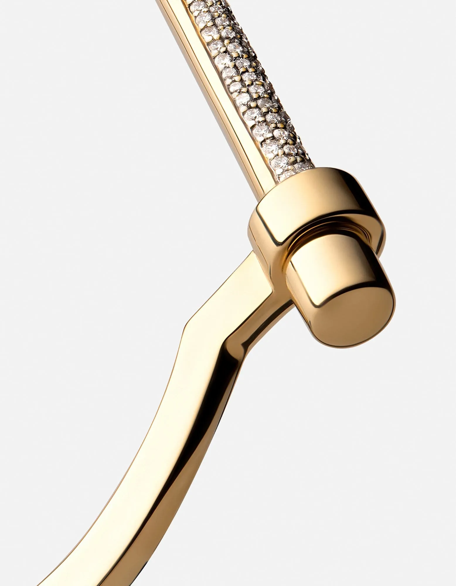Thin Modern Screw Cuff, 14k Gold Pavé