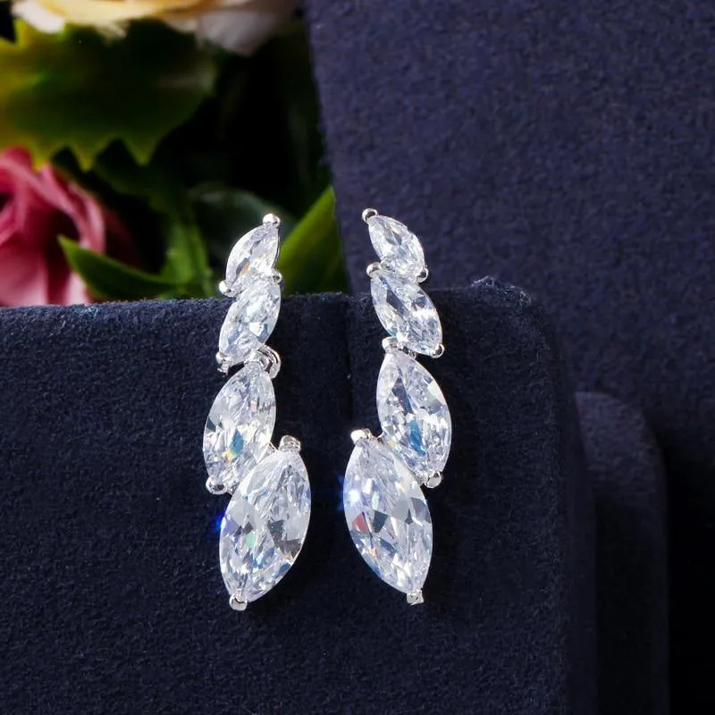 Top Quality Marquise Cut AAAA Cubic Zirconia Diamonds Wedding Necklace and Earrings Bridal Jewelry Set
