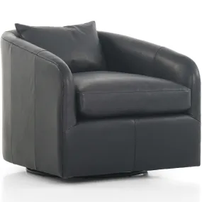 Topanga Swivel Leather Chair, Heirloom Black