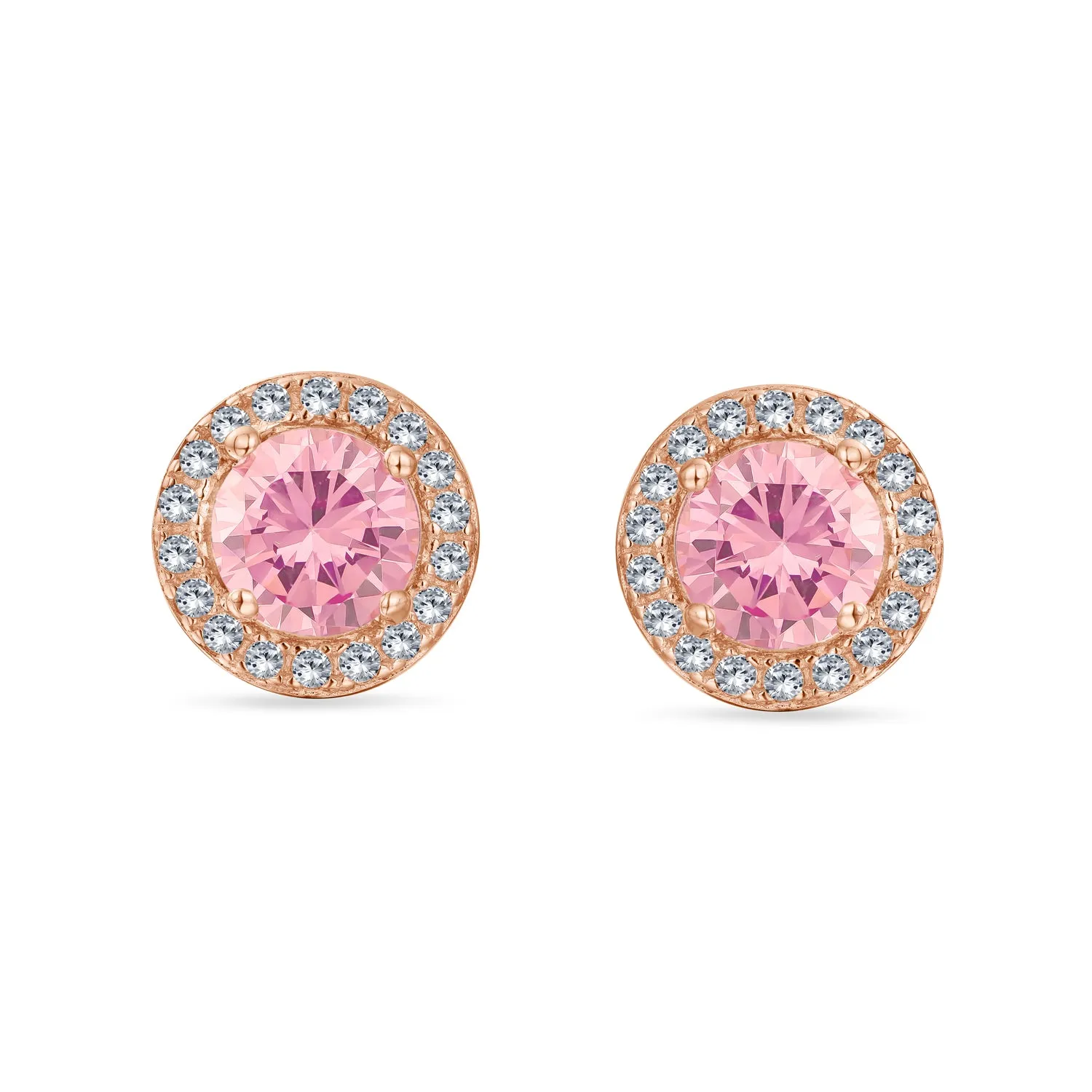 Traditional 1CT CZ Stud Earrings Rose Gold Sterling Silver with Simulated Gemstones